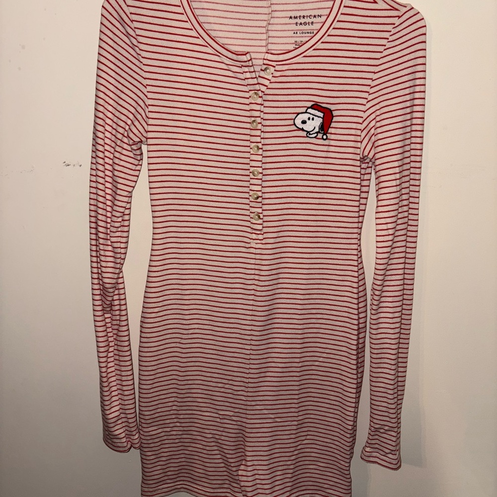 American Eagle Outfitters Red and White Striped Snoopy Pajamas